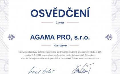 Získali jsme osvědčení RODINNÝ PODNIK ČR